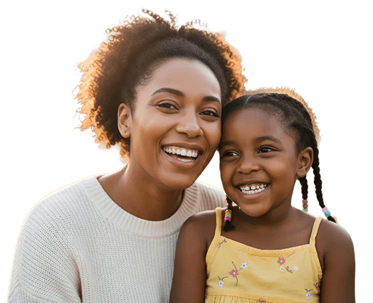 A mother and daughter closeup smiling