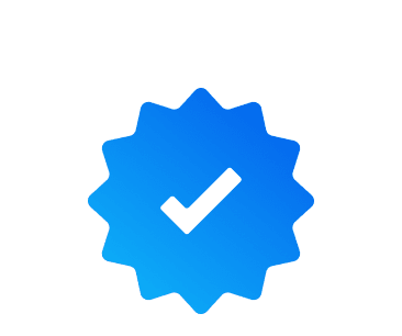 A white check icon in an orange gradient star